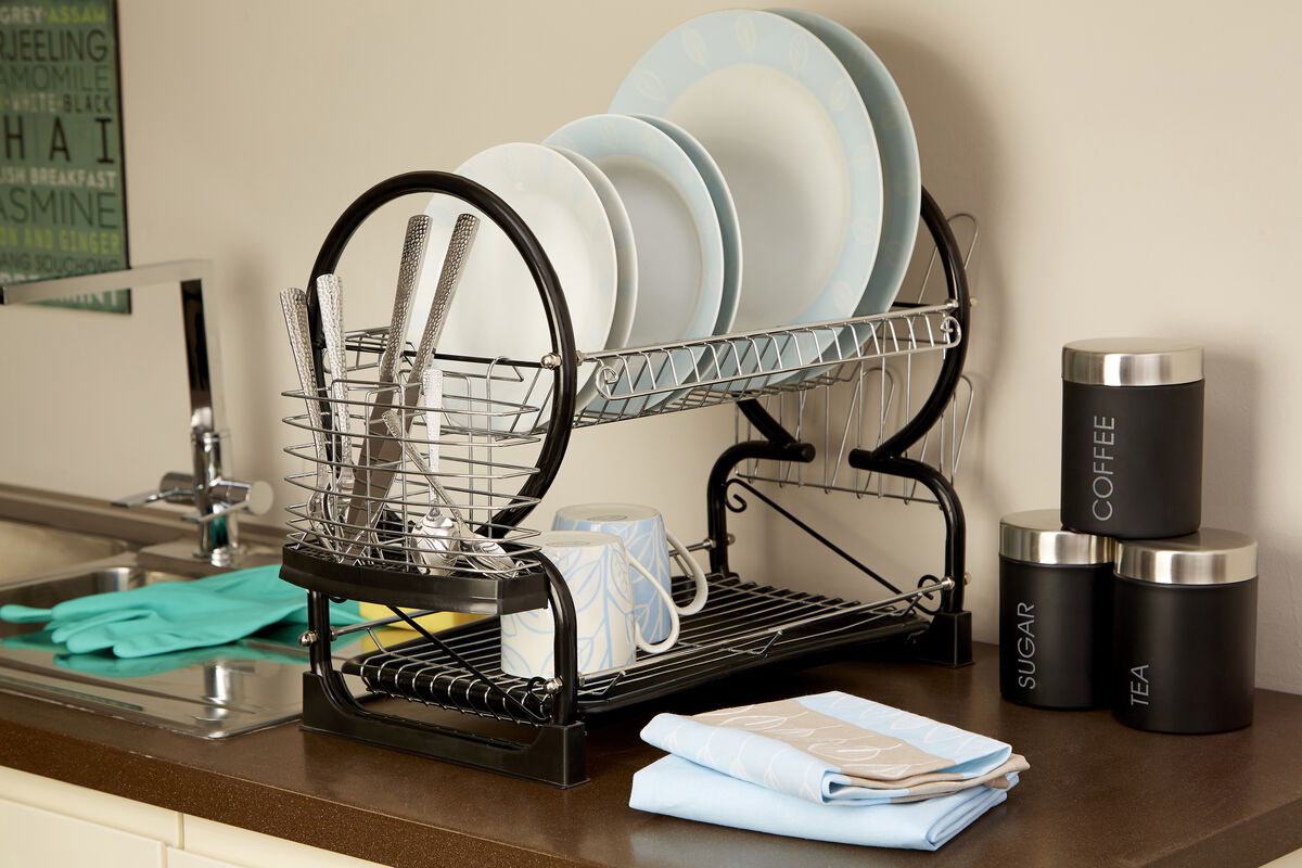 Laurie Black Enamel Coated Frame 2 Tier Dish Drainer
