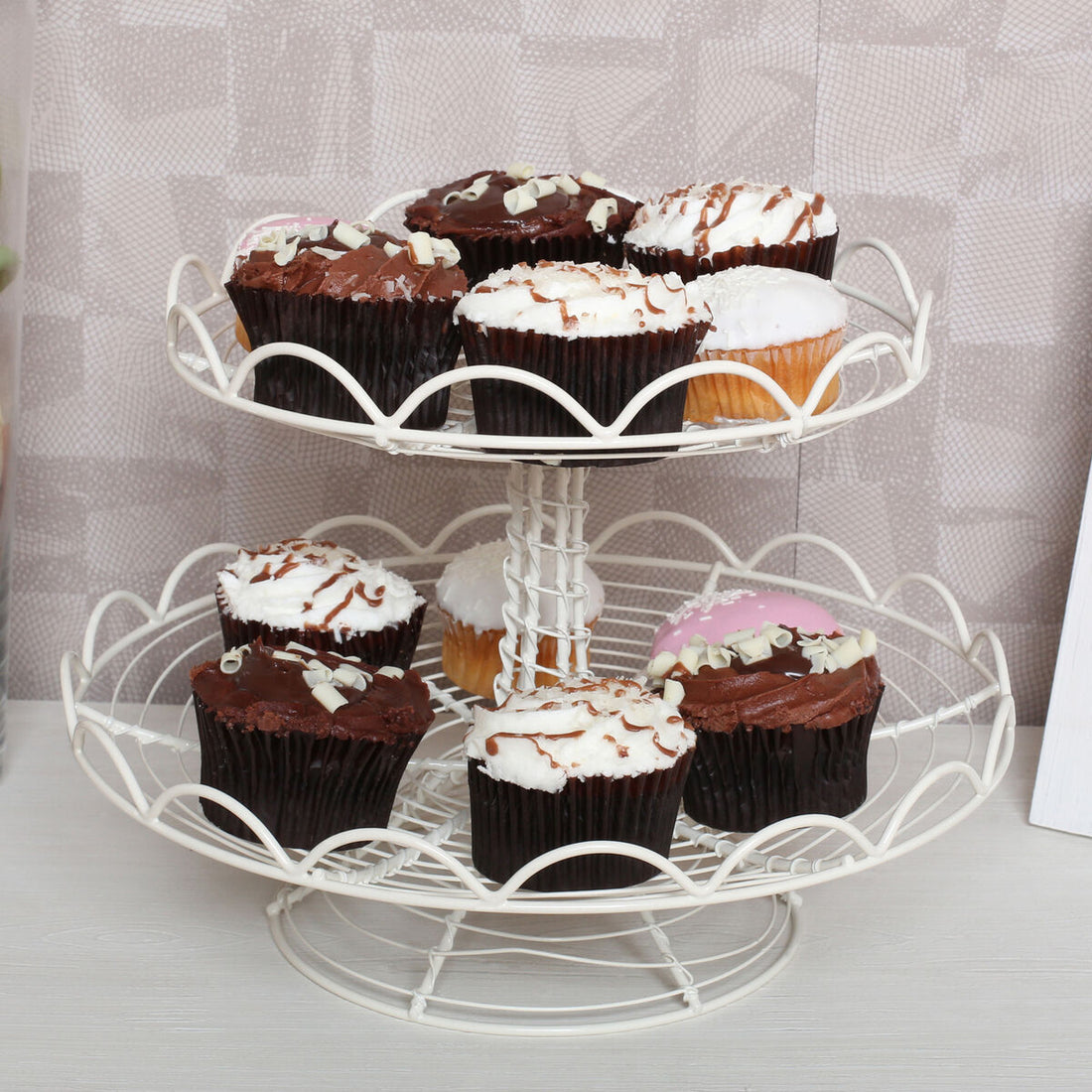 2 Tier Cream Wire Cup Cake Stand