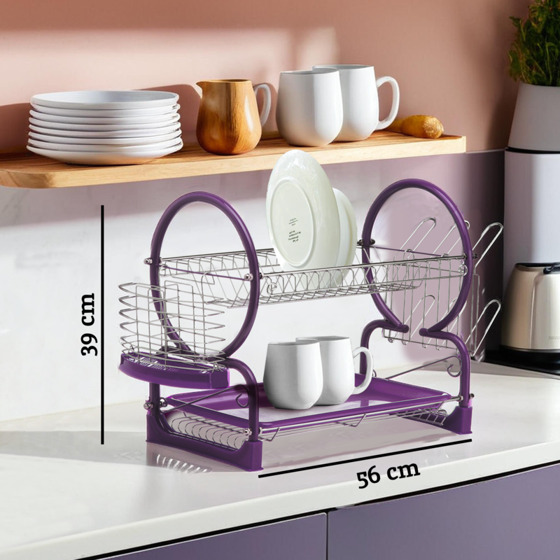 Laurie Purple Enamel Frame 2 Tier Dish Drainer