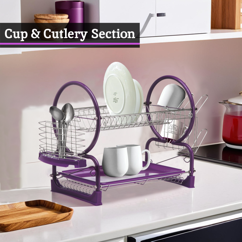 Laurie Purple Enamel Frame 2 Tier Dish Drainer