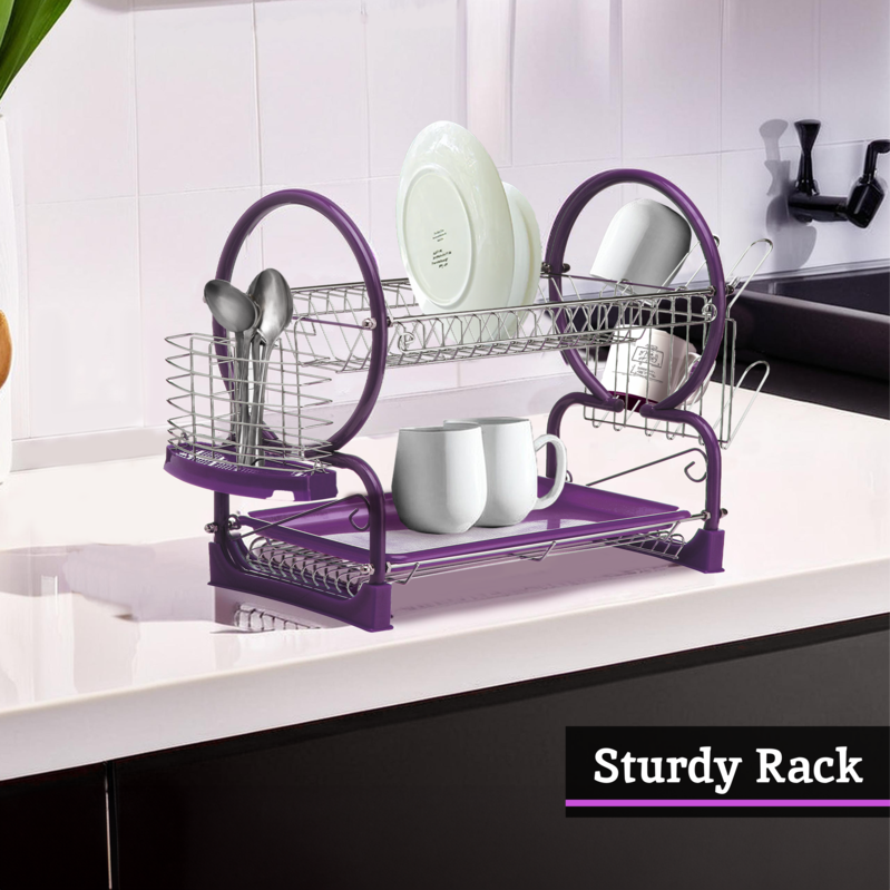 Laurie Purple Enamel Frame 2 Tier Dish Drainer