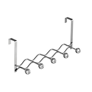 Jaxen Chrome Over Door Clear Diamante Five Hook Hanger