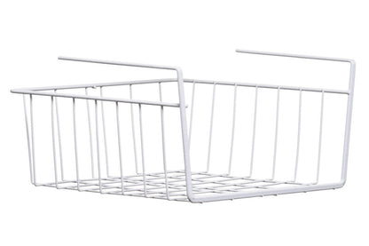 White metal wire basket on a white background
