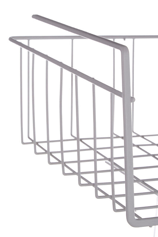 Gray metal wire basket on a white background