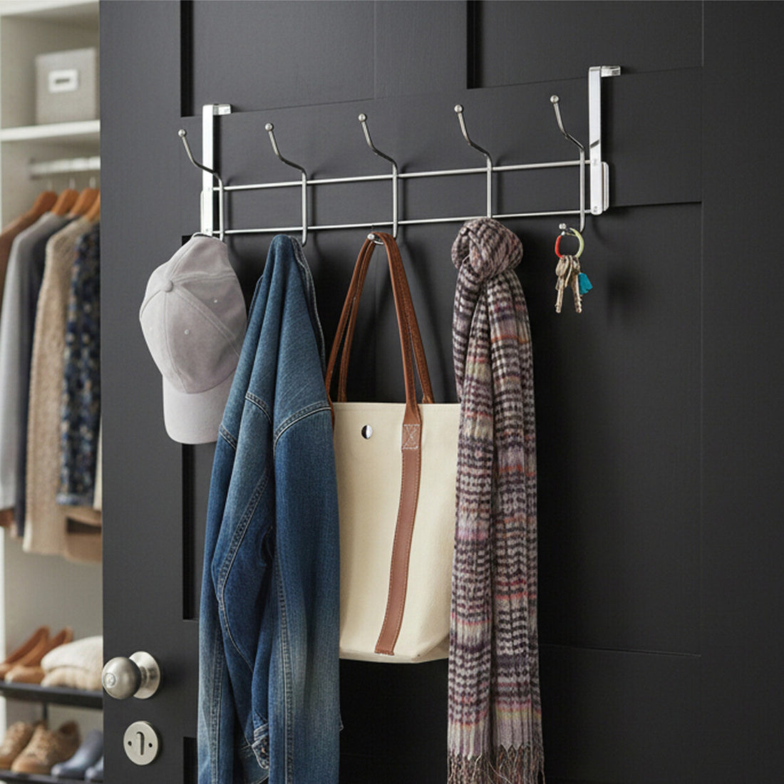 Chic Ten Hook Over Door Chrome Hanger