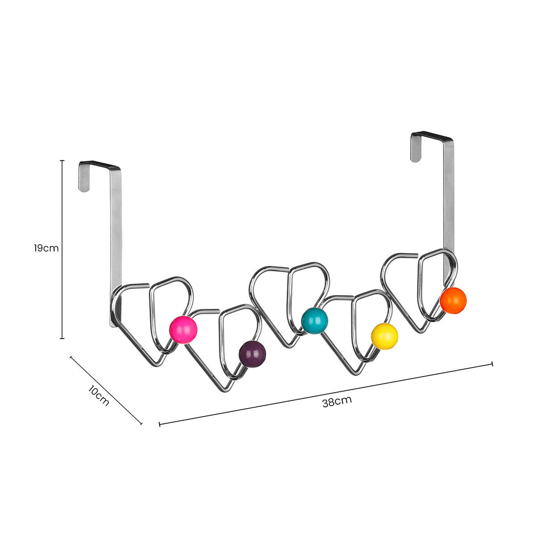 Jaxen 5 Hook Heart Design Over Door Hanger With Multi Coloured Balls