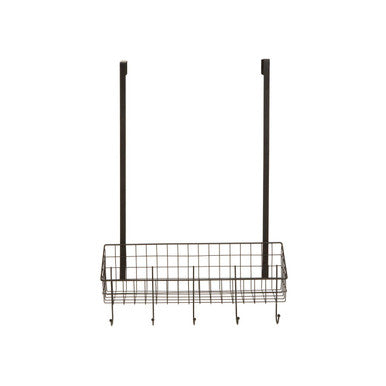 Black metal wire basket with handles on a white background