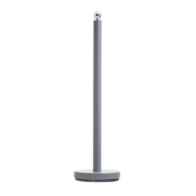 Gray metal stand with spherical top on a white background