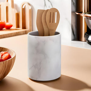 White Marble Effect Utensil Holder | Easton
