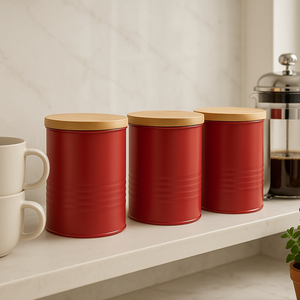 Set Of Three Alton Red Canisters