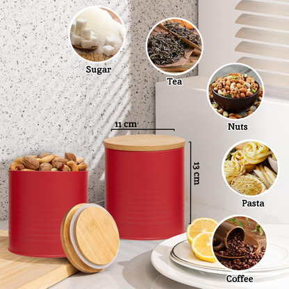 Set Of Three Alton Red Canisters