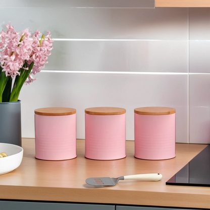 Set Of Three Alton Pink Canisters