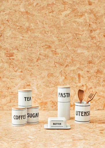 Grocer White Metal Coffee Canister