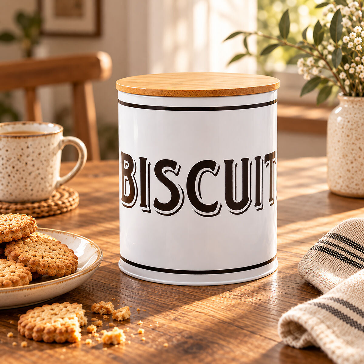 White Metal Biscuit Canister | Grocer