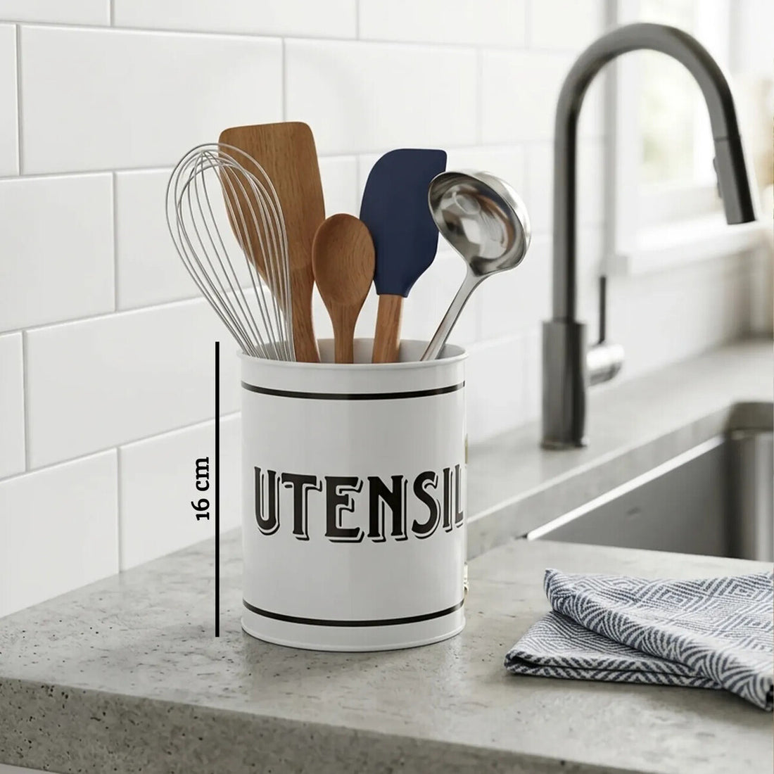 Grocer White Metal Utensil Holder