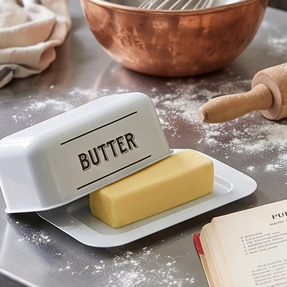 Grocer White Metal Butter Dish