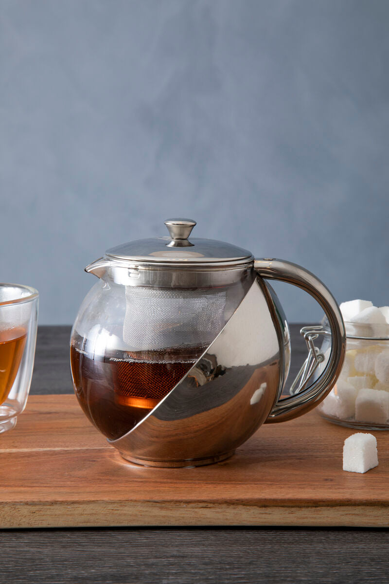 Fuso 650ml Grey Stainless Steel And Glass Teapot