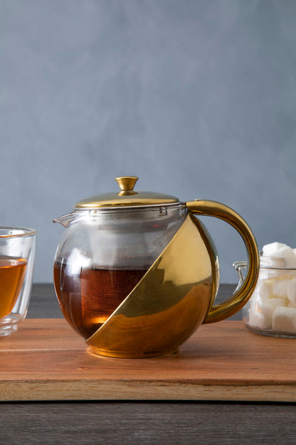 Fuso  Gold Finish Glass 600 ml Teapot With Infuser