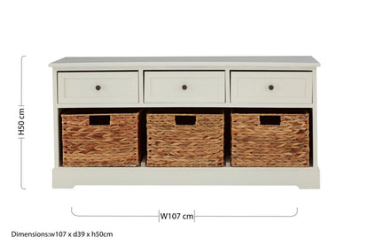 Vermont Ivory 3 Drawer 3 Baskets Bench