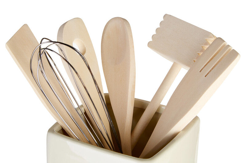 Vintage Home Square Cream Utensil Holder With 6 Utensils