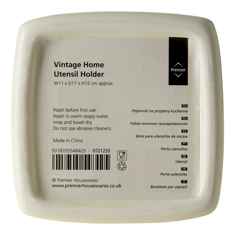 Vintage Home Square Cream Utensil Holder With 6 Utensils