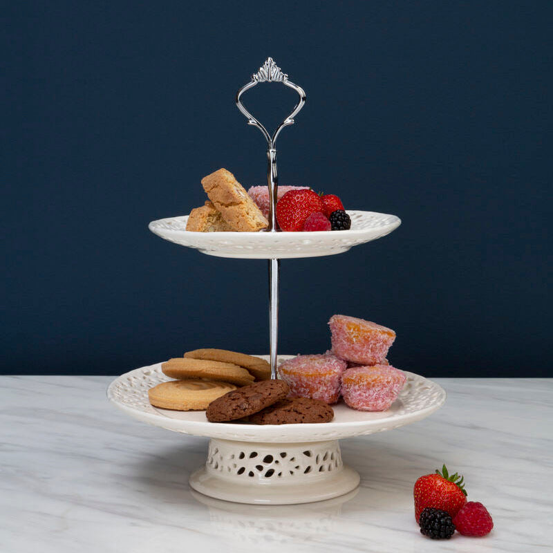 2 Tier Ceramic Lace Cake Plate