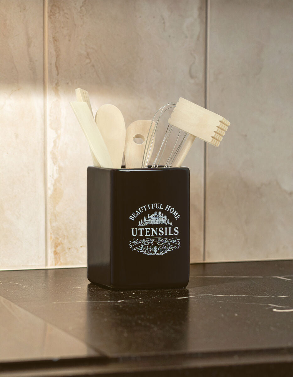 Vintage Home Black Utensil Holder With 6 Utensils