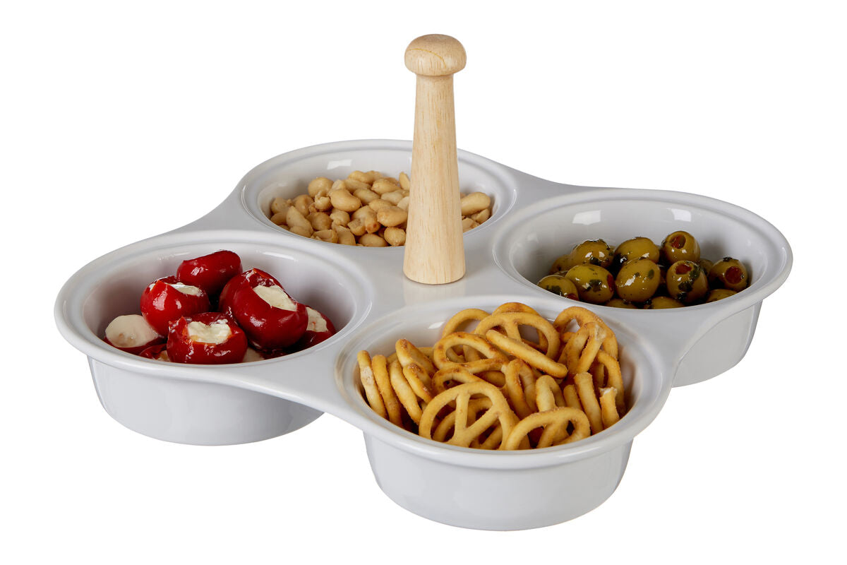 Dela 4 Section White Ceramic Snack Dish