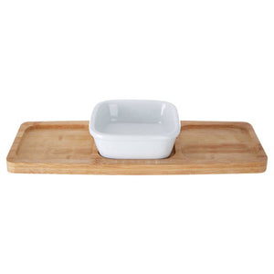Aleki Natural Bamboo Snack Tray with White Dipping Bowl