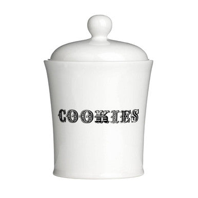 White ceramic cookie jar with &
