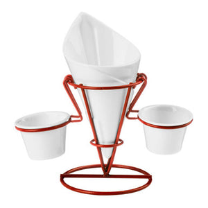 French Fry Cone with 2 Dip Dishes and Metal Stand | Hollywood