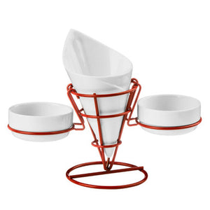 Hollywood French Fry Cone With 2 Dip Dishes On Red Stand