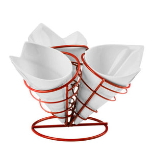 3 French Fry Cones with Red Metal Stand Set | Hollywood