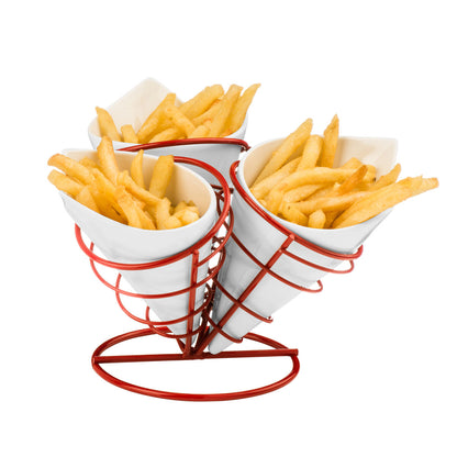 Hollywood 3 French Fry Cones With Red Metal Stand Set