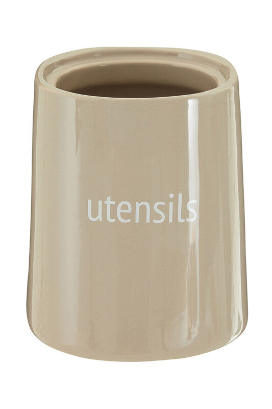 Beige ceramic utensil holder with &