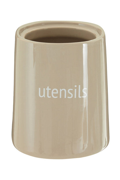 Beige ceramic utensil holder with &