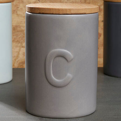 Fenwick Light Grey Coffee Canister With Bamboo Lid