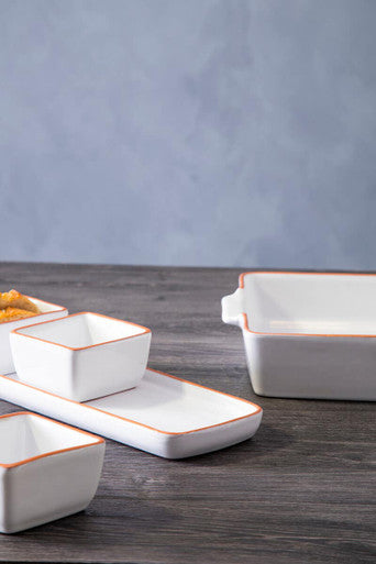Calisto Terracotta Set Of 3 Dip Bowls With Tray In White