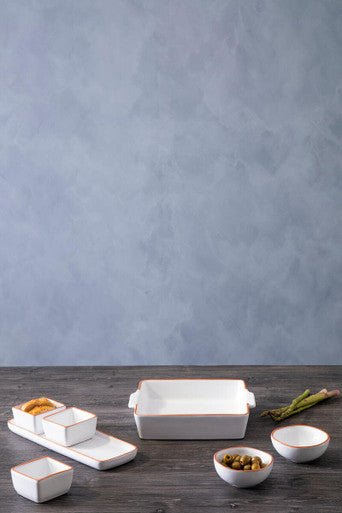 Calisto Terracotta Set Of 3 Dip Bowls With Tray In White