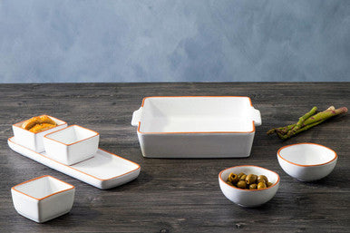 Calisto Terracotta Set Of 3 Dip Bowls With Tray In White