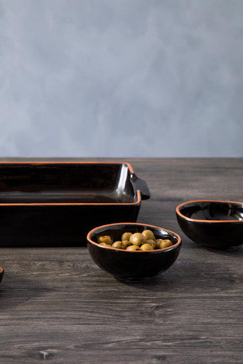 Calisto Terracotta Set Of 2 Black Glazed Mini Bowls