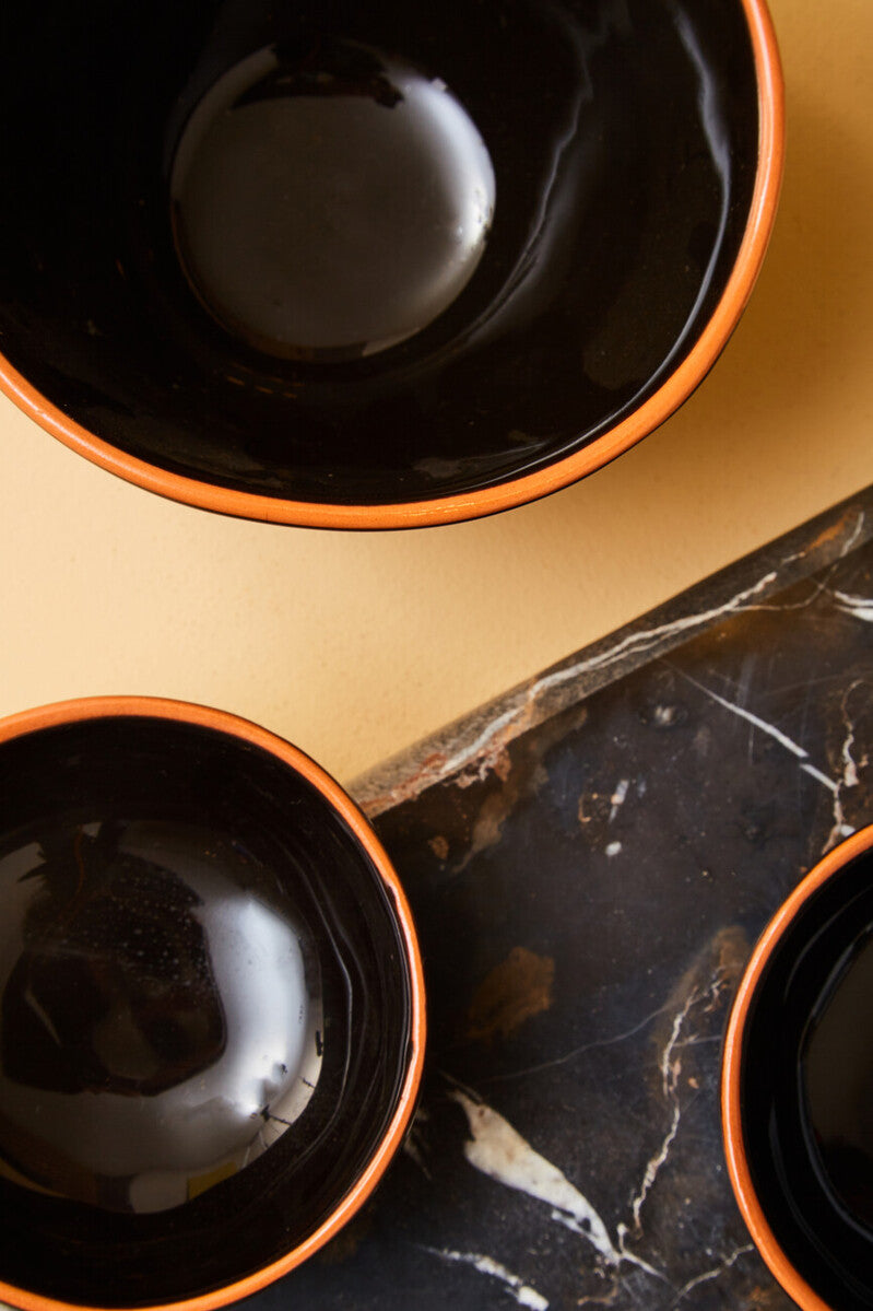 Calisto Black Glazed Terracotta Set of 2 Small Bowls