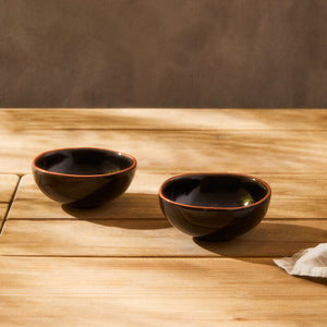 Black Glazed Terracotta Set of 2 Small Bowls | Calisto