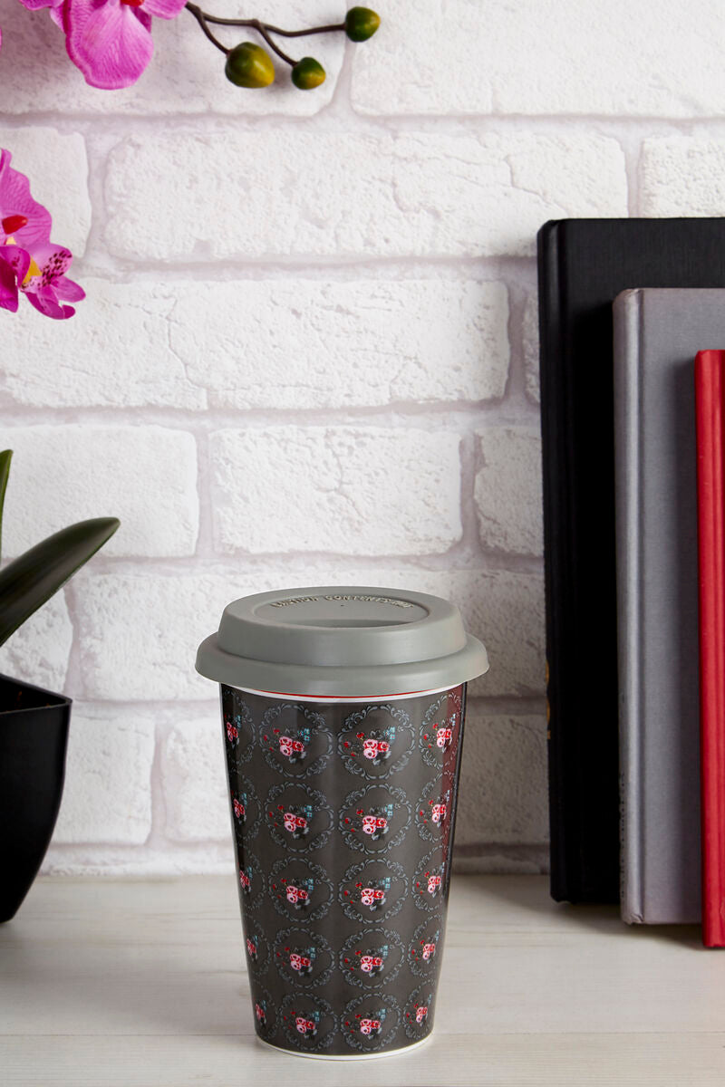 Taza Ditsy Floral Ceramic Reusable Mug with Silicone Lid