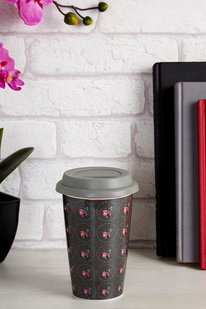 Taza Ditsy Floral Ceramic Reusable Mug with Silicone Lid