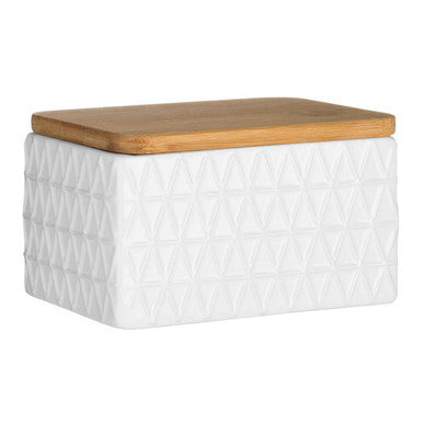 Geome White Butter Dish with Bamboo Lid