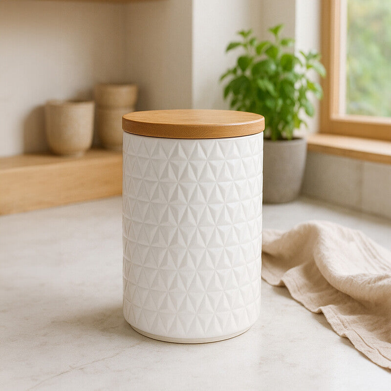 Geome 750mlWhite Canister with Bamboo Lid