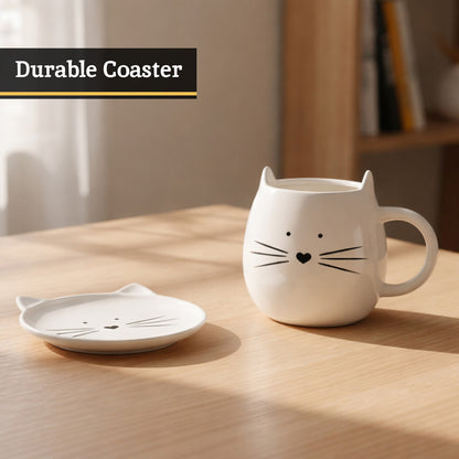 Ivory Cat Mug And Coaster