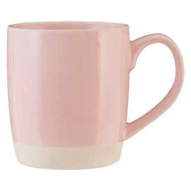 Pink mug with a beige base on a white background