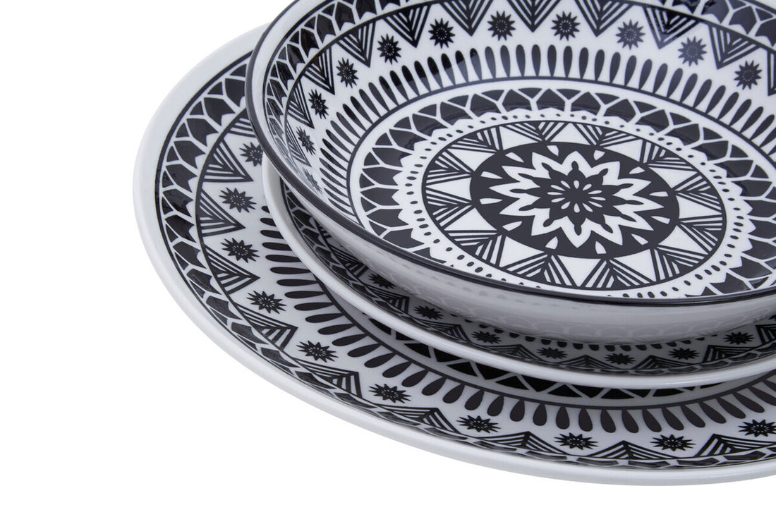 Maya 12 Piece Black And White Dinner Set